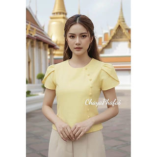 เสื้อผ้าฝ้ายคอกลมแขนดอกบัว รุ่นลิซ่า
