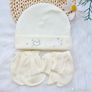 💥พร้อมส่ง หมวก ถุงมือ ถุงเท้าเด็กอ่อน/เด็กแรกเกิดNB สีพื้น 1 set เลือกสีได้ ไม่สามารถเลือกลายปักได้ค่ะ