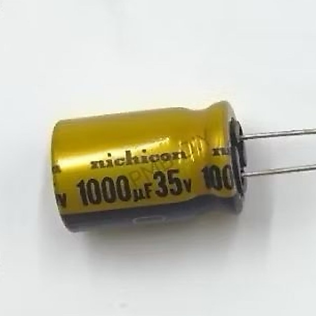 Nichicon คาปาซิเตอร์ FW 1000UF 35V เกรดออดิโอ ขนาด 12*20mm สีทองดำ สำหรับการใช้งานที่ต้องการความแม่นยำสูง