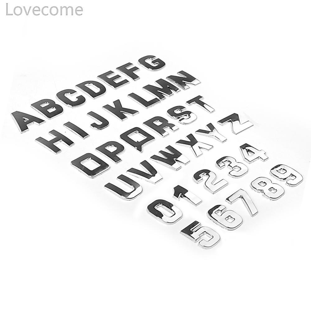 Lovecome 1 PC DIY 3D โลหะตัวอักษรสติกเกอร์สัญลักษณ์รถป้ายเงิน Decal (AZ & 0-9) H2P9