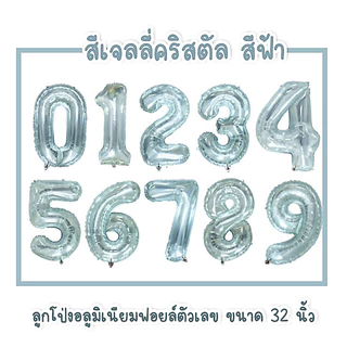 ลูกโป่งอลูมิเนียมฟอยล์สีพาสเทล ตัวเลข 0123456789 สีเจลลี่คริสตัล ขนาด 32 นิ้ว 🎈💎 (N40)
