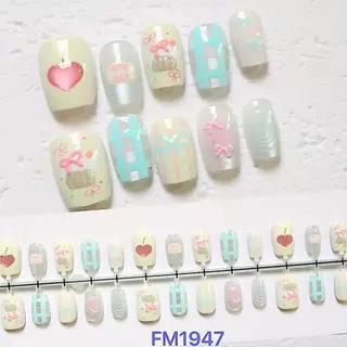 แบบใหม่ พร้อมส่งไทยFM19(2)เล็บปลอม สไตล์โมเดิรน สีลูกแก้วแคทอายใช้งานง่าย 10 ชิ้น/M/S/XSเซ็ตเล็บปลอม ฟรีกาวสิริโคนติดเล็