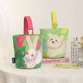 ShopAt.Two[BG-912] กระเป๋าทรงบักเก็ต กระเป๋าผ้าแคนวาสพิมพ์ลายการ์ตูน