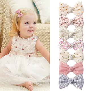 6 ชิ้น/เซ็ตน่ารักดอกไม้พิมพ์ผมโบว์คลิปสําหรับเด็กทารกสด Pastoral ผ้าฝ้าย Hairpin Barrettes Headwear อุปกรณ์เสริมผม