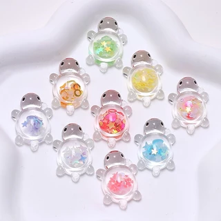 10ชิ้นอะคริลิส่องสว่างโปร่งใสเลื่อมเต่าจี้น่ารักทําเองอุปกรณ์เสริมอุปกรณ์เสริม