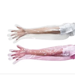 ถุงมือสัตวแพทย์ถุงมือผสมเทียมวัวควายแบบยาวถูกสุขลักษณะถุงมือพลาสติกยาวทนทานแบบใช้แล้วทิ้งสำหรับสัตว์ยาว90ซม