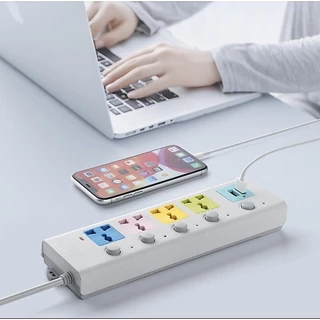 ัดส่งในไทย ปลั๊กไฟสามตา พร้อมช่อง USB 2 ช่อง ปลั๊กไฟ 4ช่อง ปลั๊กพ่วง ไฟUSB รางไฟ กันไฟสองชั้น 3ม 5ม 8มM