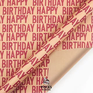 【1 แผ่น】* Vintage Kraft Happy Birthday Wrapping Paper กระดาษห่อของขวัญคราฟท์ลายตัวอักษร HAPPY BIRTHDAY [GW-0022]