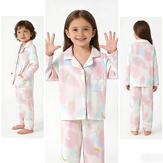 Flash Sale เสื้อผ้าเด็ก Teens Long Sleeve Lapel Home wear Hypoallergenic Poly-cotton Boys หรือ Girls Nightdress สําหรับ 6 -