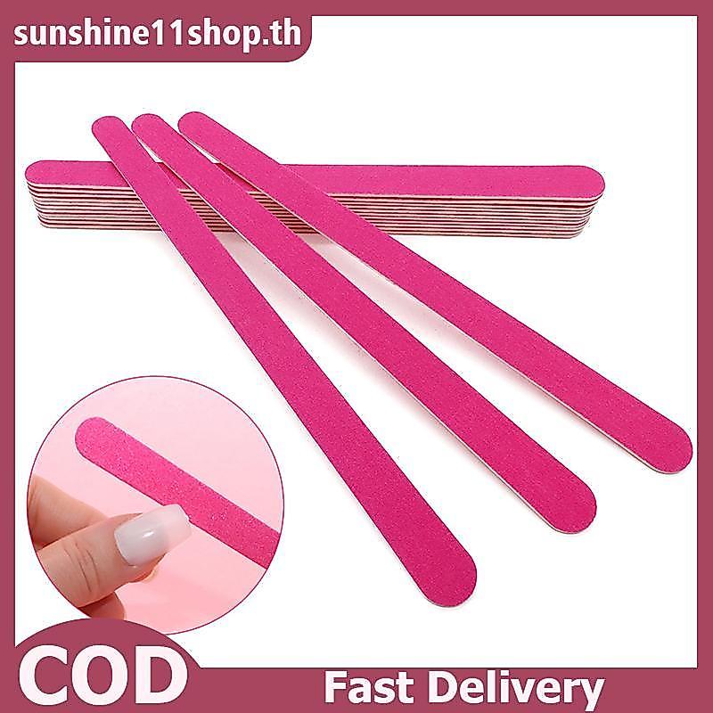 SUNSHOP 10 ชิ้น Rose Red ล้างทําความสะอาดได้ตะไบเล็บสไตล์ยาวทรายสองด้านเครื่องมือขัดมืออาชีพกระดาษทร