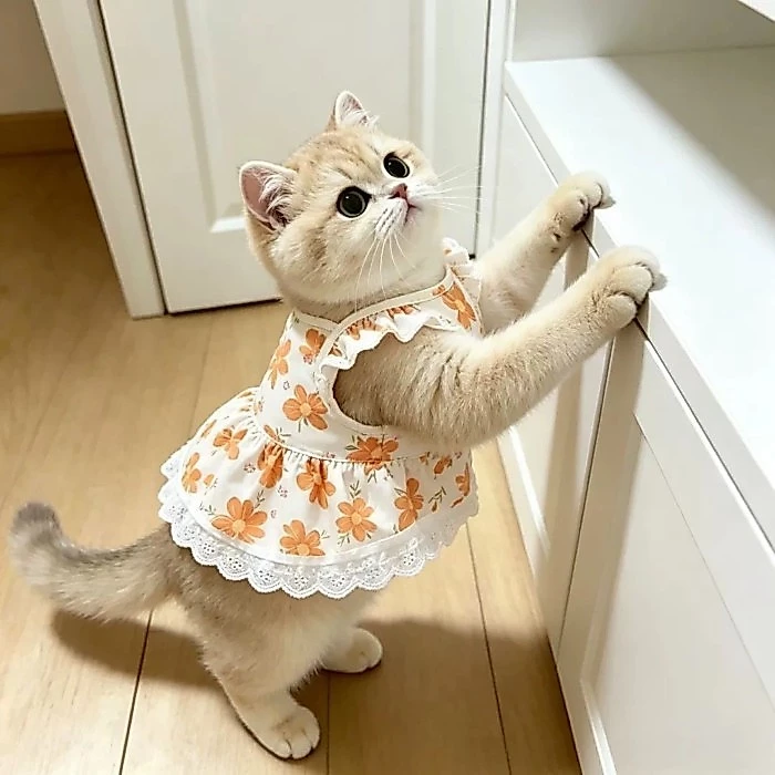 [คลังสินค้าพร้อม] Cat Flower Breathable Anti-Lint Sling Princess Dress Summer thumbnail 7