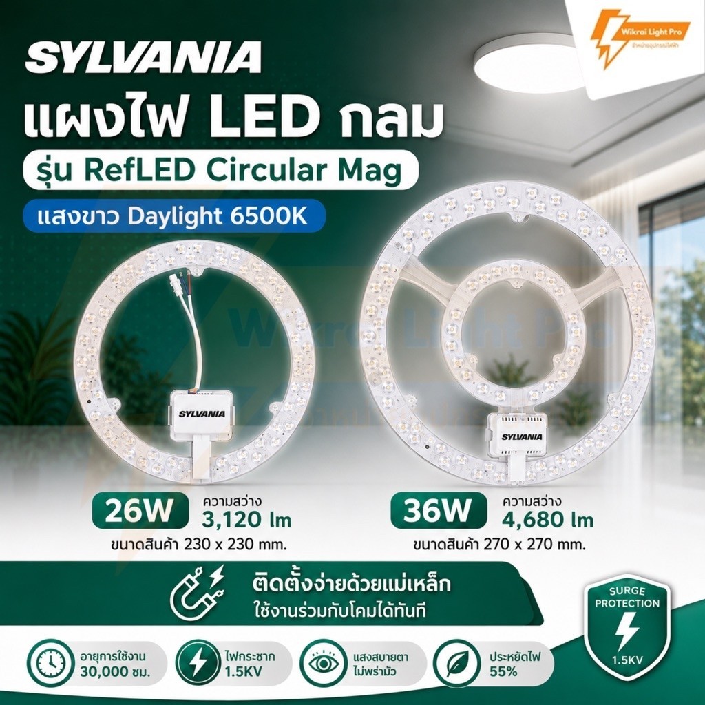 SYLVANIA แผงไฟกลม LED RefLED Circular Mag แสงขาว 26W 36W พร้อมแม่เหล็กติดตั้งกับโคมได้ทันที แผงไฟLED แผงไฟแม่เหล็ก