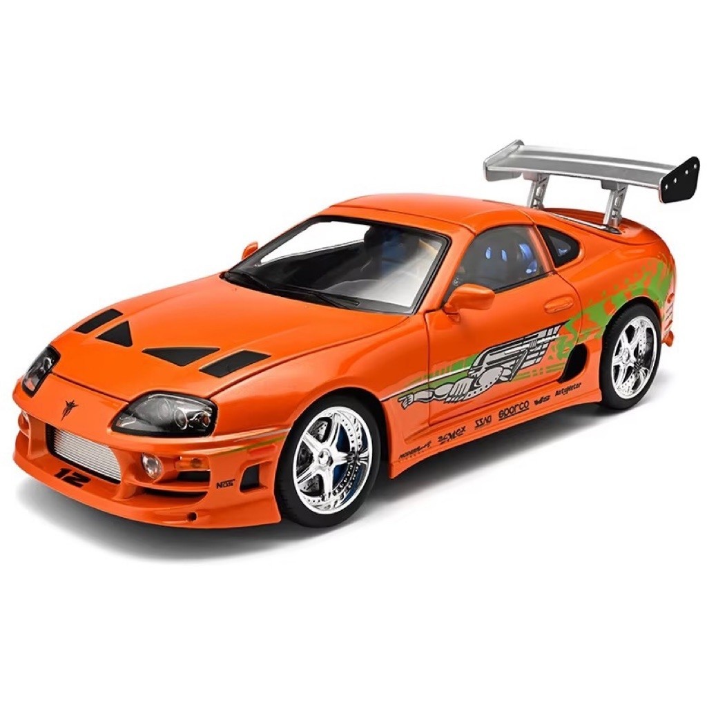 รถ toyota supra (งานเหล็กไม่มีกล่อง)สเกล1:24 มีเสียงมีไฟประตูเปิด/ปิดได้รายละเอียดสวยสมจริงเป็นงานโมเดลตั้งโชว์ได้