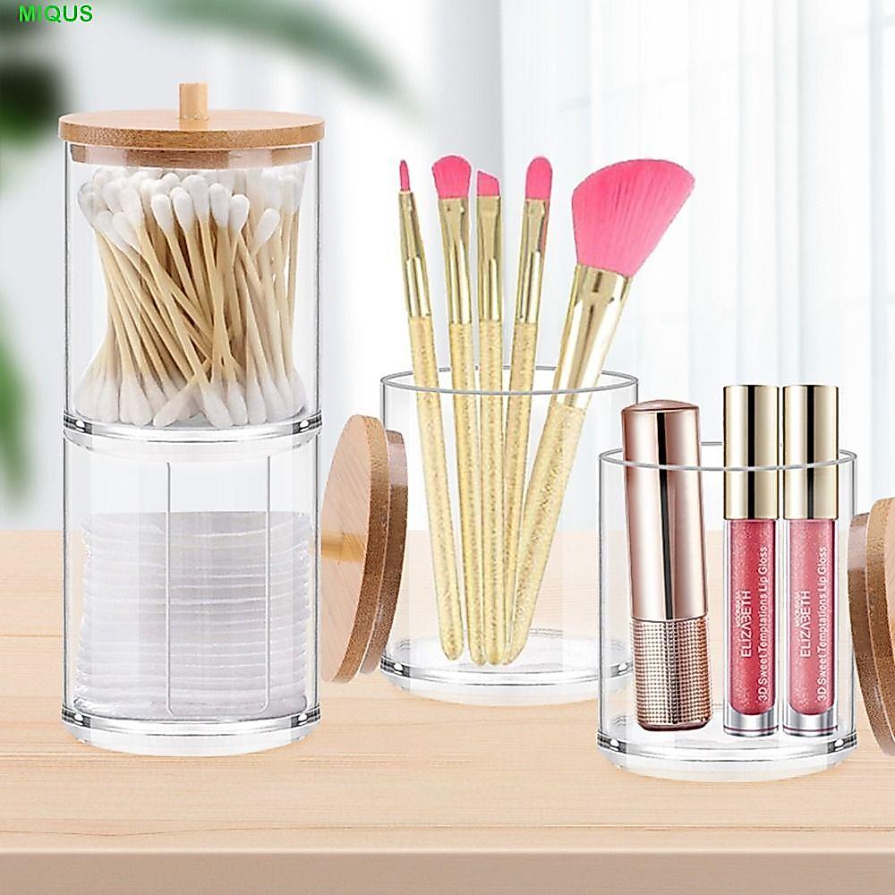 MIQUS Qtips ผู้ถือเครื่องสําอางอะคริลิคสําหรับอุปกรณ์ห้องน้ําคอนเทนเนอร์ Candy Cotton Ball Dispenser
