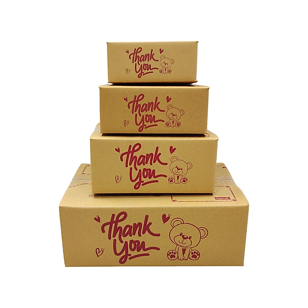 100 ใบ กล่องพัสดุ กล่องไปรษณีย์ Thank You (หมีแดง KA) B,CD,B+7,2B,C,D,E,C+8,2C