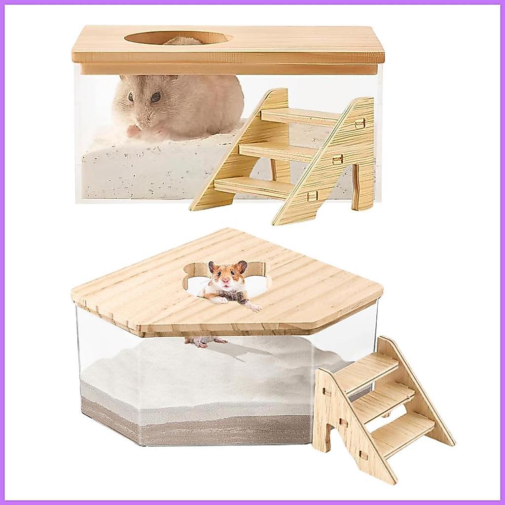 ทรายอ่างอาบน้ําสําหรับหนูแฮมสเตอร์ในร่มสัตว์ Habitat Decor Gerbil Bathroon บันไดโปร่งใสในร่ม Habitat
