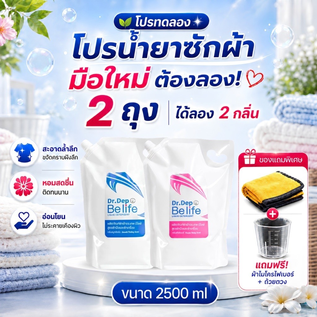 แพ็คคู่ ขนาด 2500ml น้ำยาซักผ้า Dr.Dep Be life