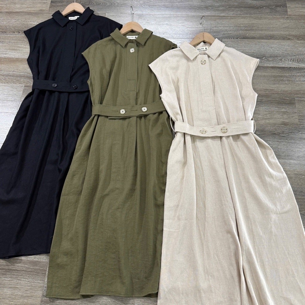 ONLYME Midi Dress เดรสผ้าคอตตอน ทรงใส่หลวมๆ ผ้าเย็นๆ แต่งเข็มขัด ป้ายครบ