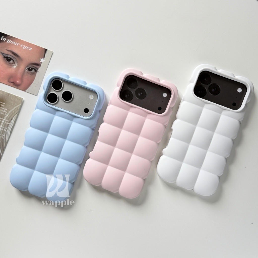 wapple-Cloud Case Silicone ดีไซน์พัฟฟ์นุ่มฟูลายตารางคล้ายก้อนเมฆ สำหรับรุ่นiPhone