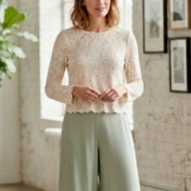 H&M คอลใหม่ eur38 อก38-40/ยาว20 ผ้าลูกไม้โปร่งลายนูน กระดุมคอหลัง สีเนื้อ