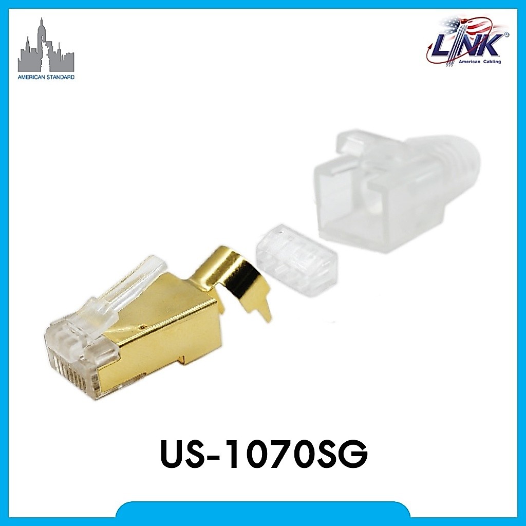 หัวสายแลน Cat 6A Link US-1070SG RJ45 Gold Plug หัวเคลือบทอง มีชิล พร้อมบูท