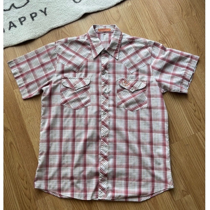 FARM CHOKCHAI เสื้อเชิ้ตแขนสั้น ลายสก๊อต ชายตรง  อก 42“
