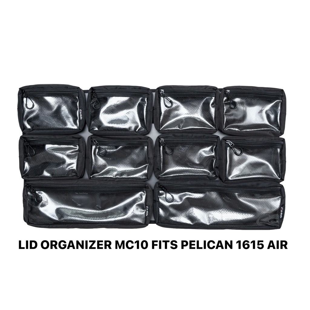 Lid Organizer MC10 for Pelican 1615 Air Case with 10 removable pouches - Fits Pelican 1615 Air Case