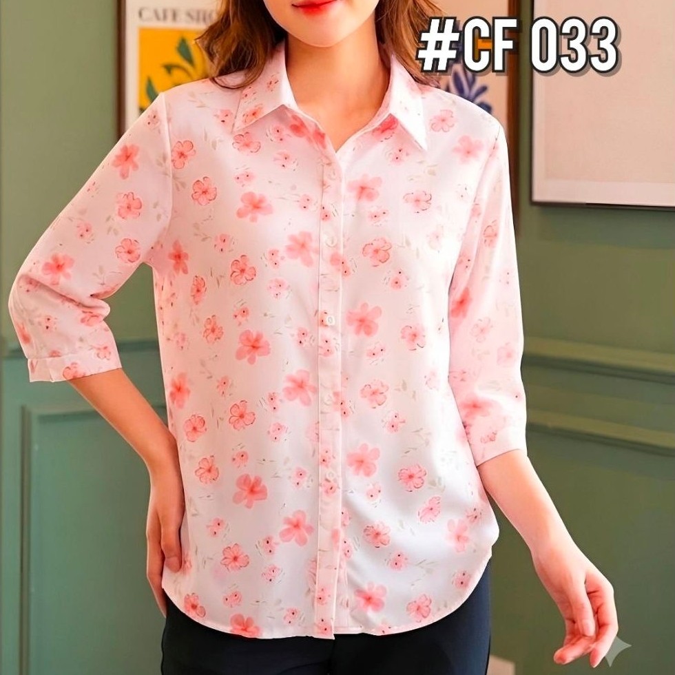 เสื้อคุณผู้หญิงแขนสามส่วน ผ้าชีฟองเกาหลีเนื้อนิ่มเนียน โทนสีสวยใส่สบายมาก#พร้อมส่ง#ลายดอก#ราคาพิเศษ#เชิ้ตผู้ใหญ่