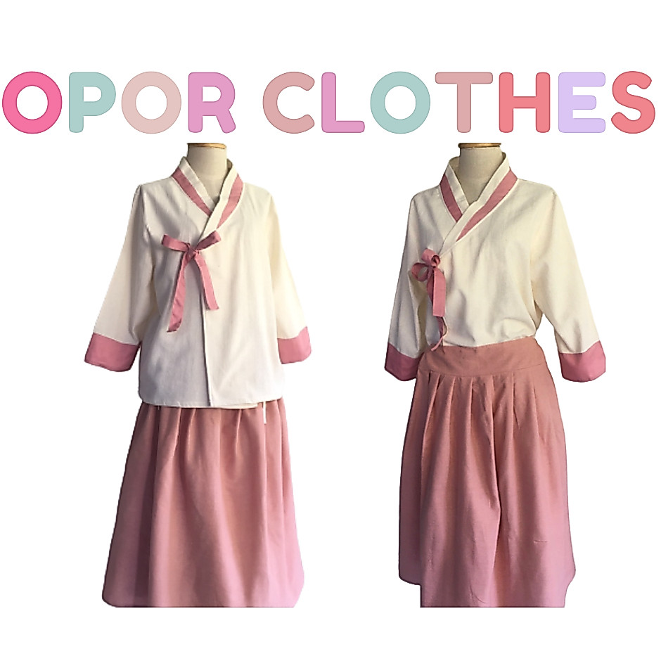 เสื้อฮันบกขาผูก-ทูโทน-ดิบกลีบบัว K-028