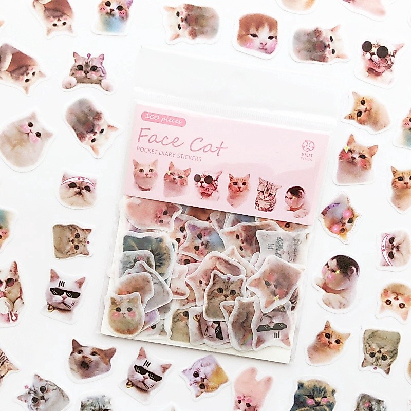 สติ๊กเกอร์จิ๋ว 100 ชิ้น รูปแมว รูปขนมเบเกอรี่ มีสินค้าพร้อมส่ง สติ๊กเกอร์น่ารัก ไดคัท ขนาดเล็ก มีเก็บเงินปลายทาง