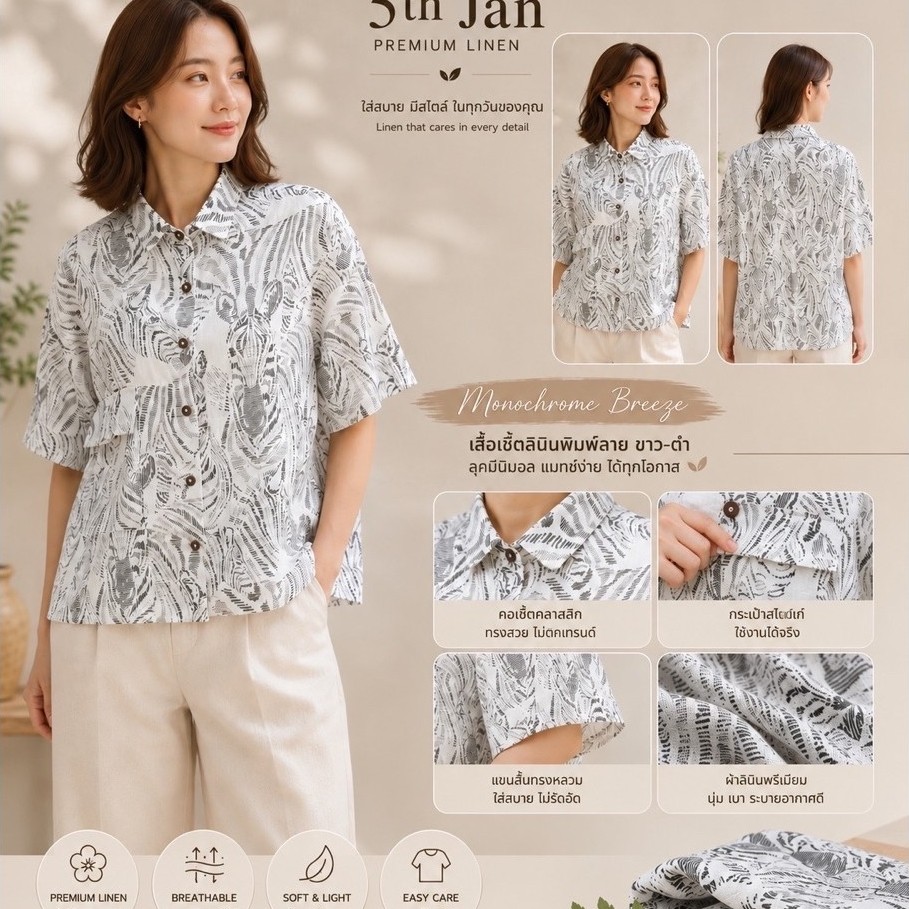 เสื้อลินินแท้ 100%งานป้าย 5Jan  *ทักแชทแจ้งสี ก่อนสั่งซื้อ*