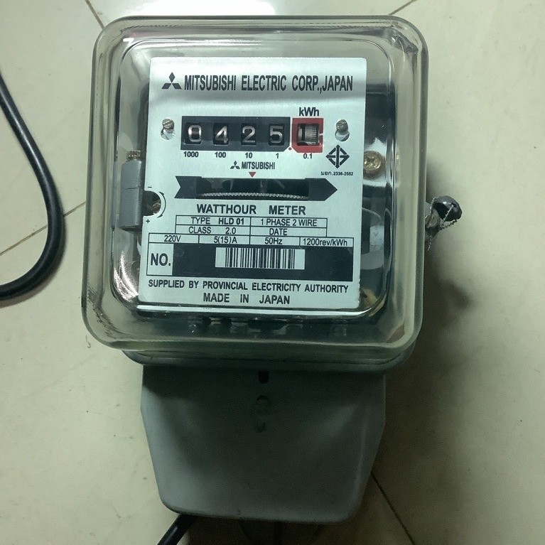 มือ2 🚨🚨ใช้แล้ว มิเตอร์ไฟฟ้า 5(15)A มิตซูบิชิ MITSUBISHI type HLD 01 ชนิดจานหมุน 5(15)A มิเตอร์วัดไฟ 