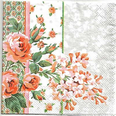 Pladao Napkin 1115 ภาพดอกไม้ กุหลาบแถบลายแต่งวินเทจ พื้นเทา กระดาษ แนพกิ้น สำหรับงานศิลปะ เดคูพาจ decoupage ขนาด L 33x33