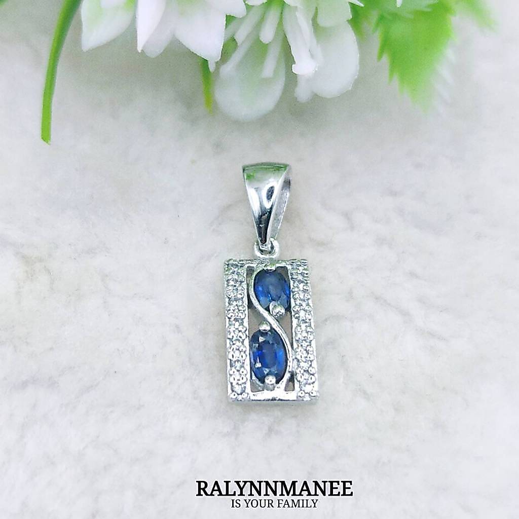 O6401 จี้พลอยไพลินแท้ ( Natural Blue Sapphire ) ตัวเรือนเงินแท้ 925 ชุบทองคำขาว ( เปลี่ยนสีชุบ +150 )