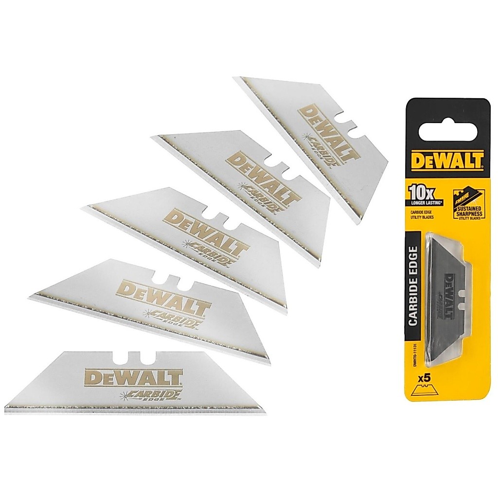 DEWALT ใบมีดคัทเตอร์ CARRBIDE EDGE 5ใบ รุ่น DWHT0-11131 (5ใบ/แพค) ใบมีดเคลือบไทเทเนียมเเข็งเเรง ของแท้100%