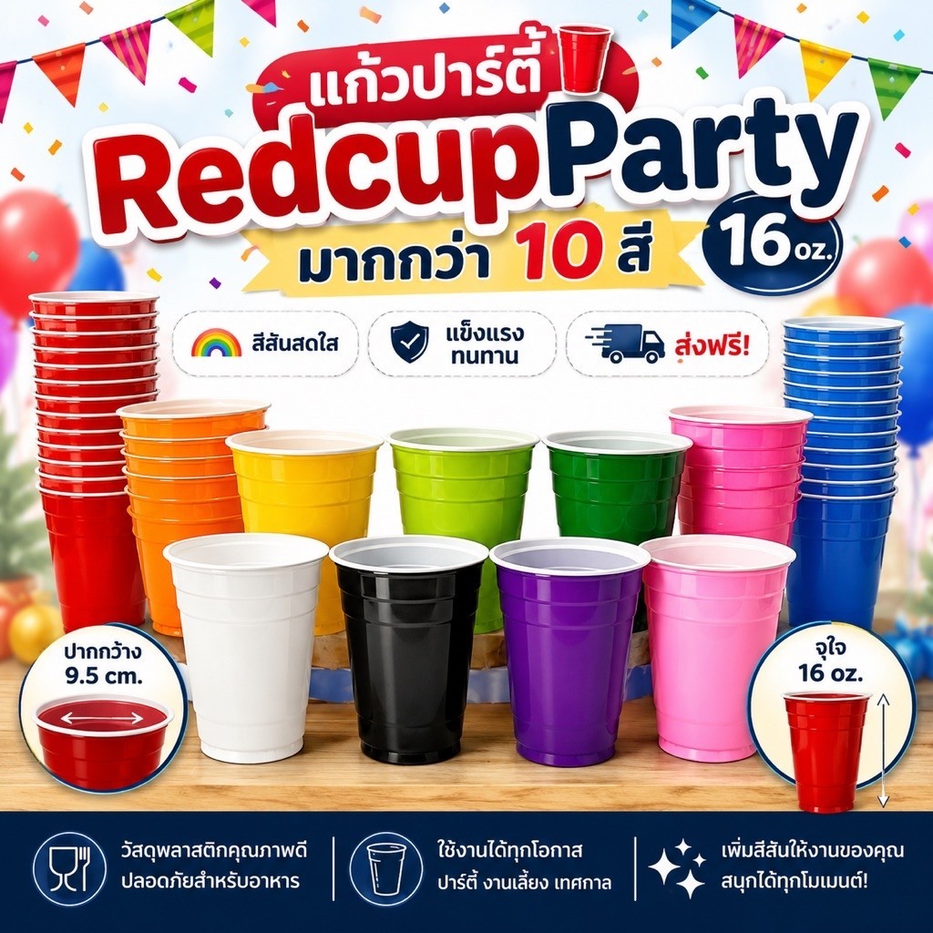 แก้วแดงปาร์ตี้ Red Cup Party ขนาด 16 oz. **มีหลายสี**