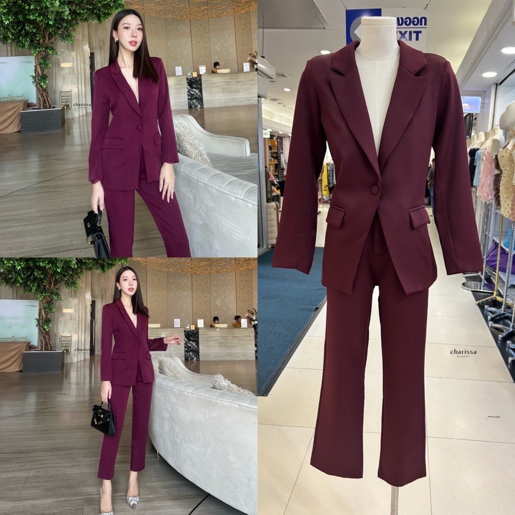 สูทS-3XL code: CC049 ชุดเซทสูทสีดำ สูทไปงานสีแดง งานป้าย Charissa