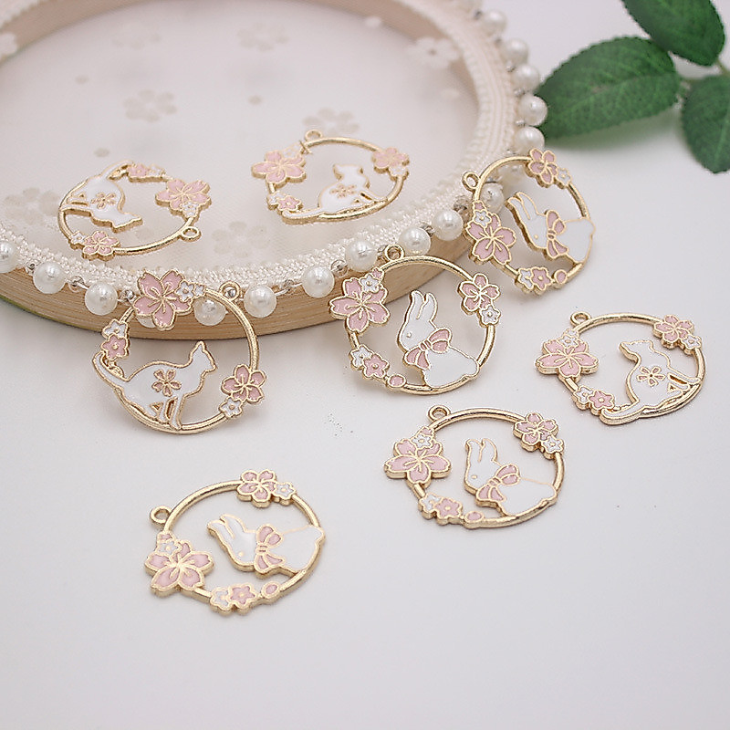 จี้พวงกุญแจ รูปการ์ตูนแมว กระต่ายกลวง สีชมพู diy อุปกรณ์เสริม