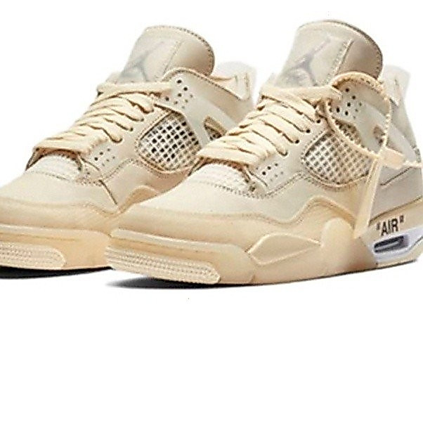 รองเท้า Air Jordan 4 Off-White WMNS Low สีเบจสําหรับการวิ่งและบาสเก็ตบอล ออกแบบให้ระบายอากาศได้ดี