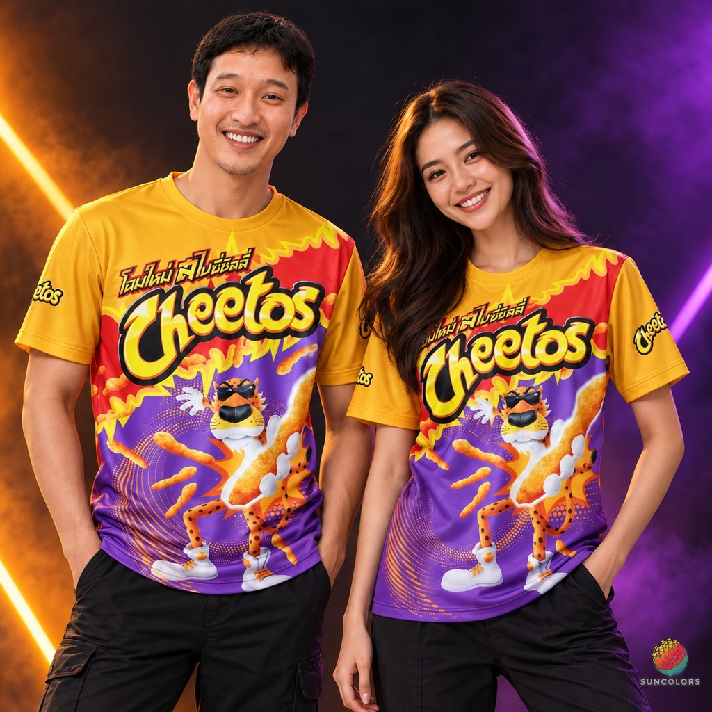 เสื้อกีฬาพิมพ์ลายชีโตส 061 สีส้มม่วง แขนสั้นคอกลม ใส่ออกกำลังกาย ไซส์ S-2XL