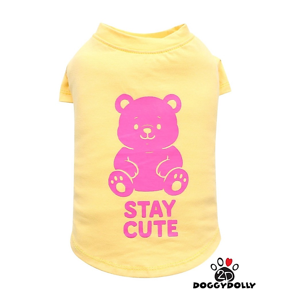 Petcloths -Doggydolly  เสื้อผ้าแฟชั่น  สัตว์เลี้ยง  หมาแมว ผ้ายืด คอกลม มีแขน สีเหลือง ลายหมีน้อย  ขนาดไซส์ 1-9โล T935