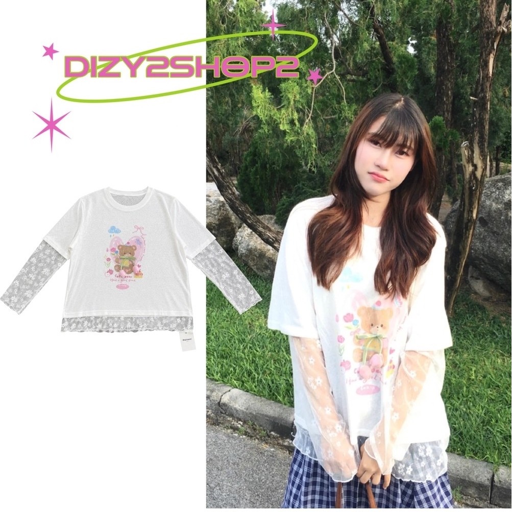 พร้อมส่ง✨ เสื้อผู้หญิงแขนยาว แขนต่อซีทรูลูกไม้ตกแต่งน่ารัก แฟชั่นผู้หญิง ใส่ได้ทุกโอกาส ผ้านิ่มใส่สบายไม่ต้องรีด💘🐰🛍️