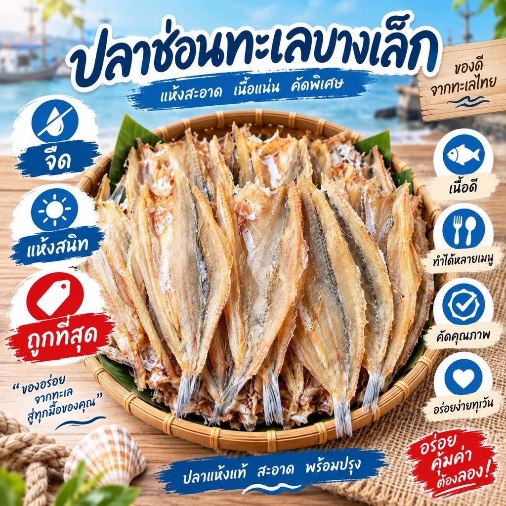 ปลาช่อนทะเลบางเล็ก จืด แห้งสนิท ถูกที่สุด