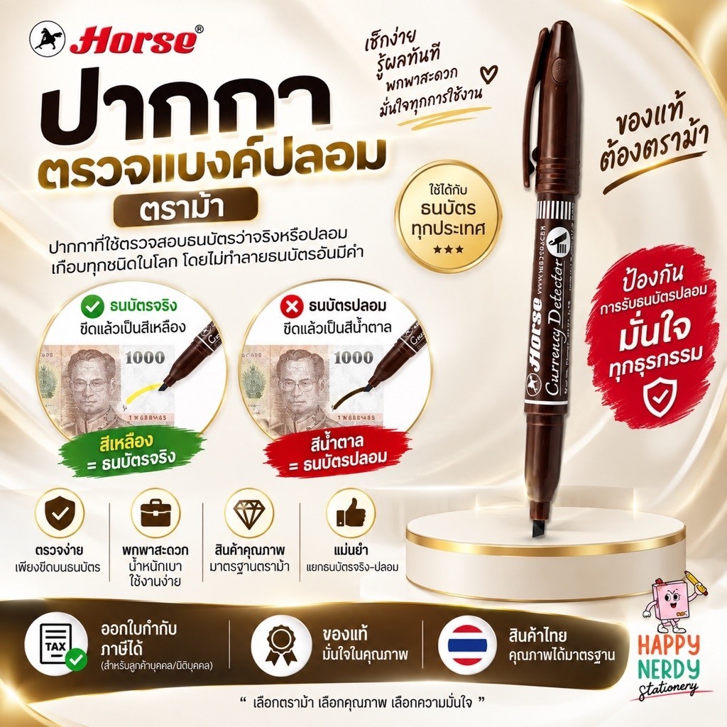 Horse (ตราม้า) ปากกาตรวจแบงค์ปลอม ปากกาตรวจสอบธนบัตร จำนวน 1ด้าม