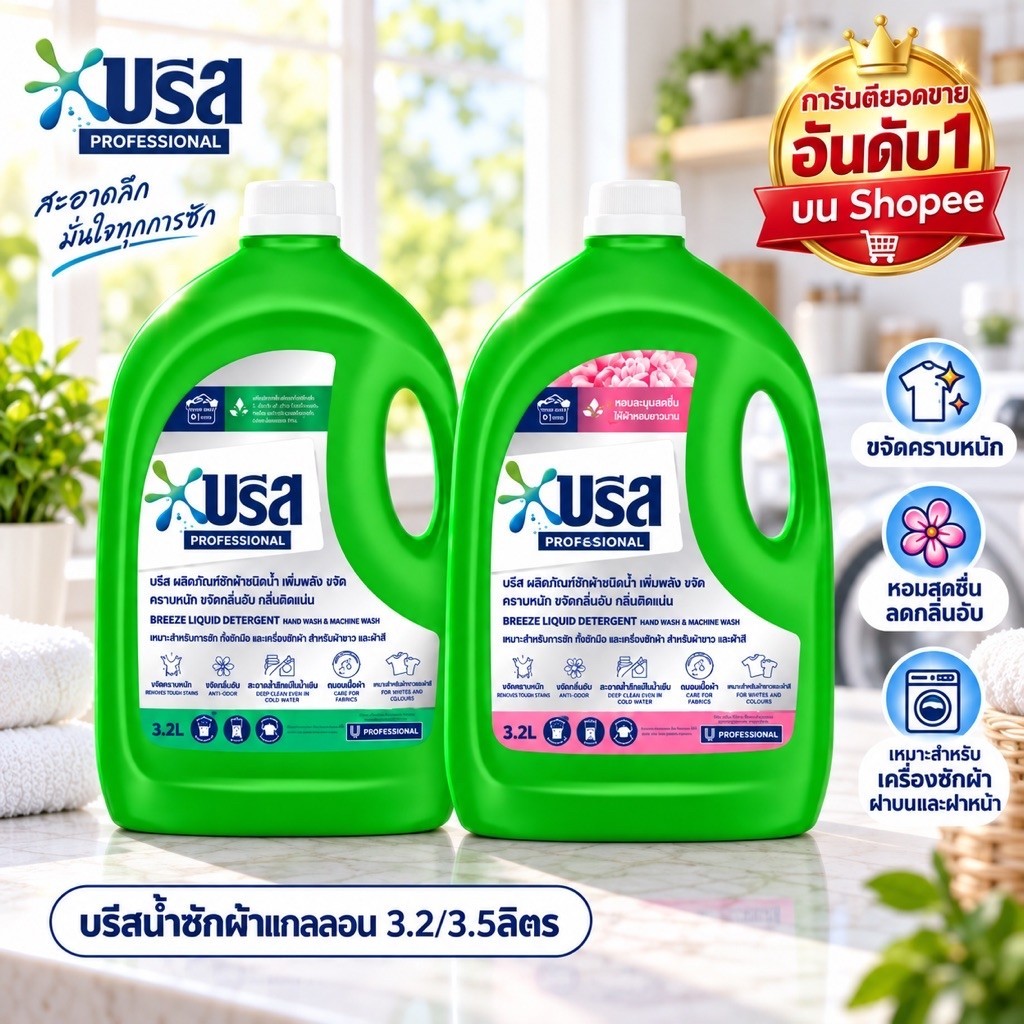 [1แกลลอน]บรีสเอกเซลซักผ้าน้ำแกลลอน 3.2/3.4 ลิตร[ ฟรี กระเป๋า/ซันไลต์]l