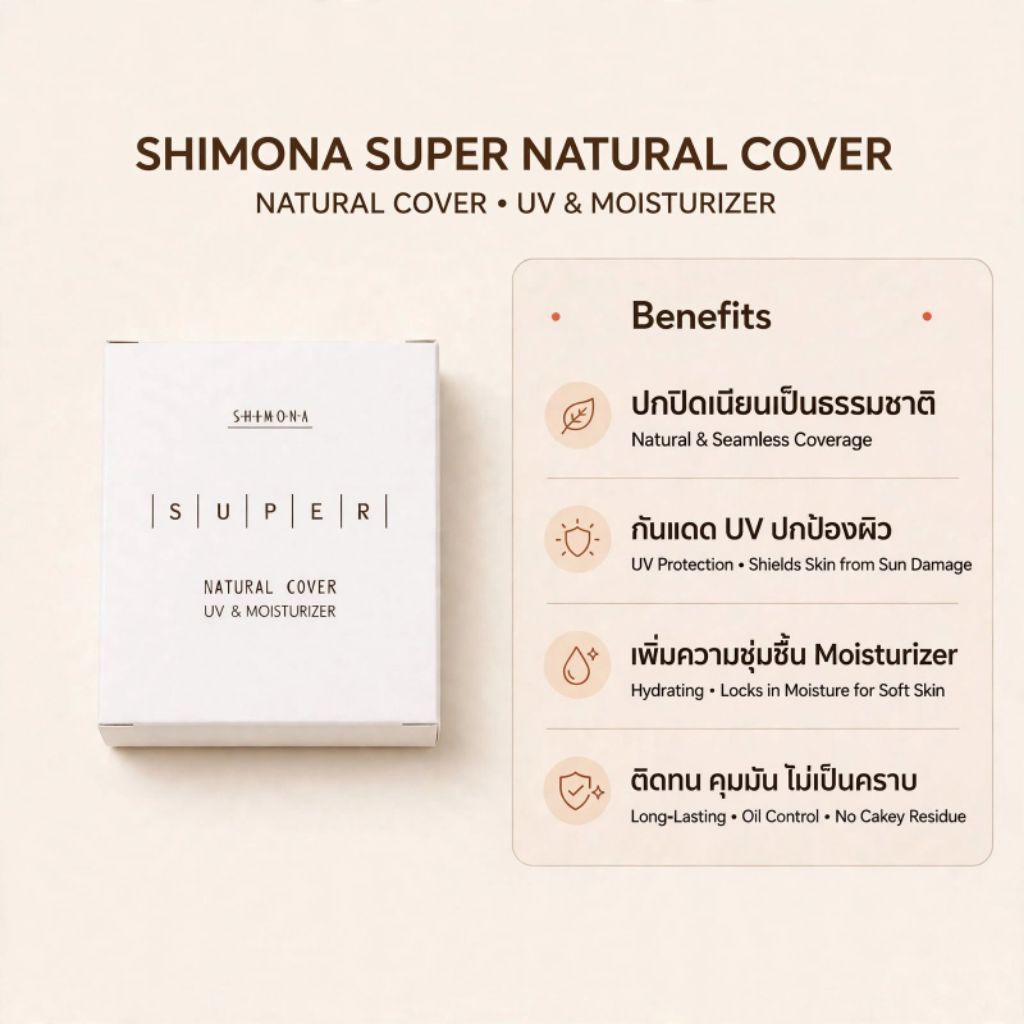 Shimona Super Natural Cover Sun Protect  แป้งพัฟผสมครีมรองพื้น กันแดด