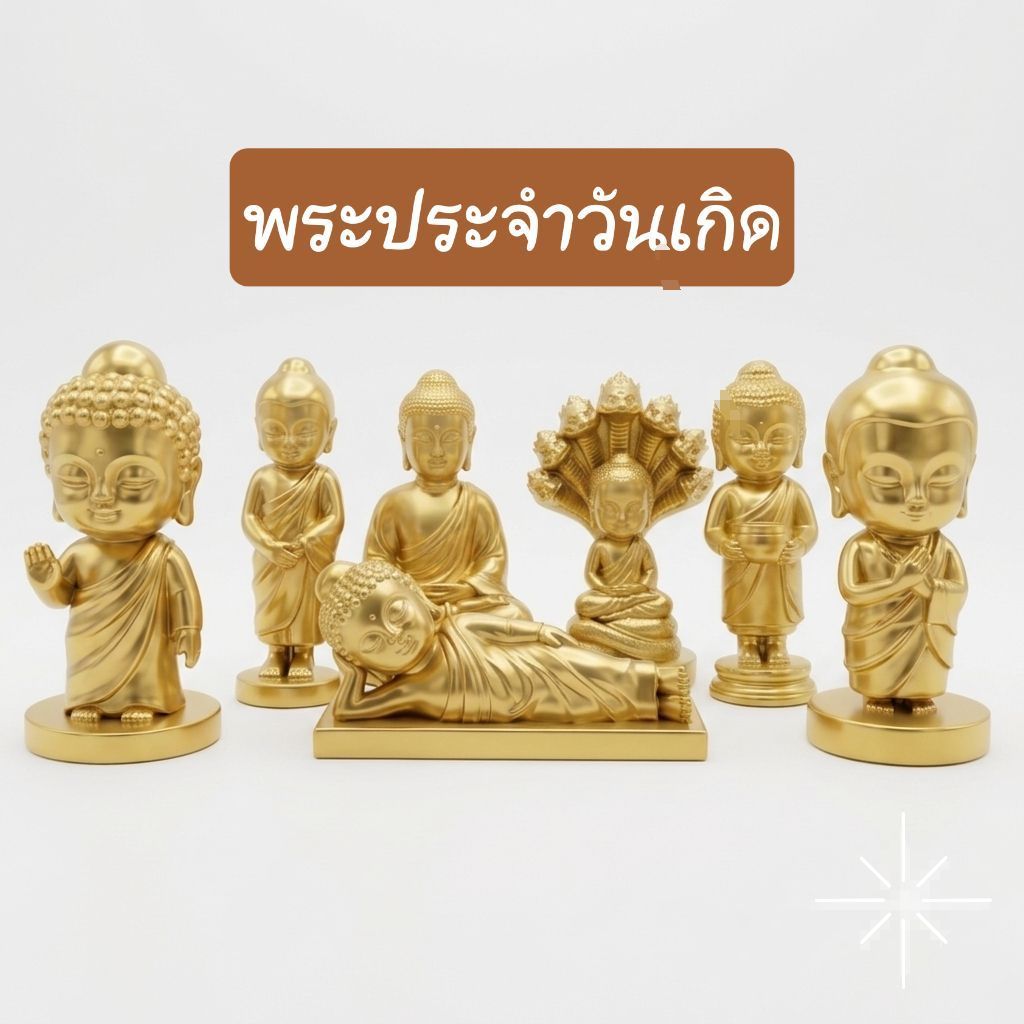 พระประจำวันเกิด 7 วันเกิด สีทองพรีเมียม ขนาด 7 cm