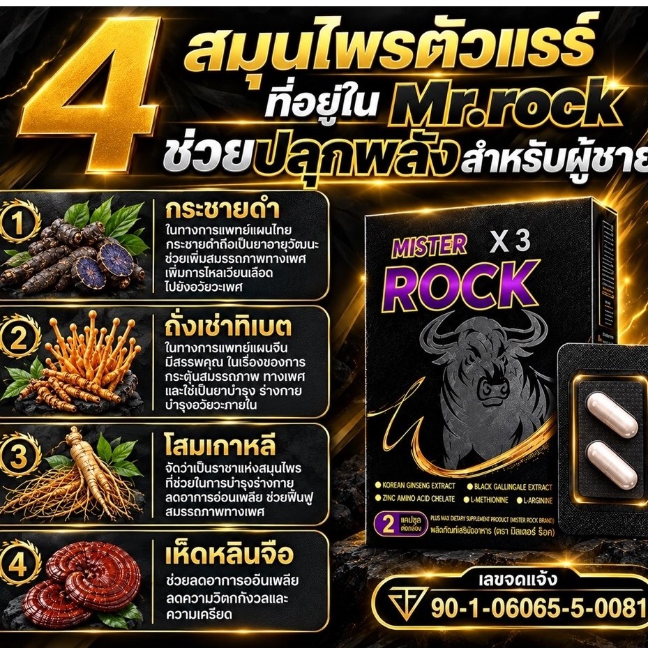 วิตามิน Mister Rock มีอย.ใจไม่สั่นไม่ปวดหัว ก่อนกิจกรรม ชุด 2แคปซูล ปลอดภัยจากธรรมชาติ