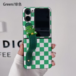 เคส OPPO Find N2 Flip โทรศัพท์มือถือหนัง PU TPU นิ่ม ฝาพับ ลายการ์ตูนกบ สีเขียว พร้อมสายคล้องข้อมือ และขาตั้งวาง สําหรับ Fold Case Leather Cover Checked Cartoon Green Frogs With Wristband Wrist Strap Lanyard Stand Mobile Phone Cover Casing เคสฝาพับ