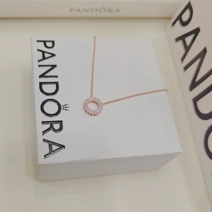 Pandora สร้อยคอเงิน 925 จี้เพชร เพทาย ทรงกลม เครื่องประดับแฟชั่น สําหรับผู้หญิง